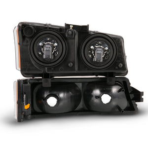 ANZO 111452 2003-2006 fits Chevy Silverado Crystal Headlight w/ Signal Light Black Amber (4 pcs)
