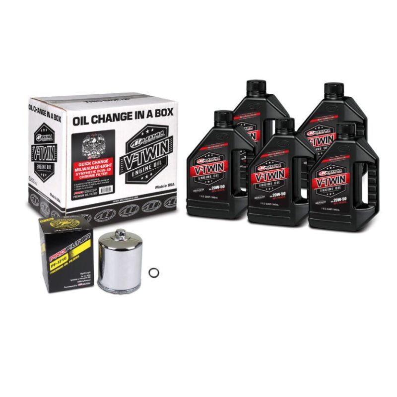 Maxima 90-129015PC V-Twin Quick Change Kit Synthetic w/ Chrome Filter Milwaukee-Eight