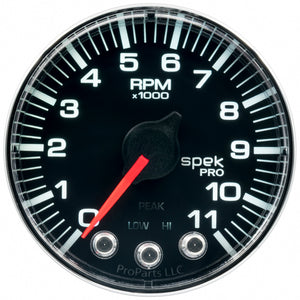 AutoMeter P336318 Autometer Spek-Pro Gauge Tach 2 1/16in 11K Rpm W/ Shift Light & Peak Mem Blk/Chrm