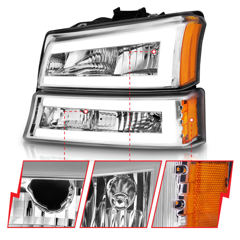 ANZO 111502 2006 fits Chevrolet 03-20 Silverado 1500 Crystal Headlights w/ Light Bar Chrome Housing