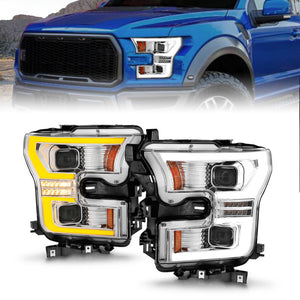 ANZO 111548 15-17 Ford F-150 LED Projector Headlights - w/ Light Bar Switchback Chrome Housing