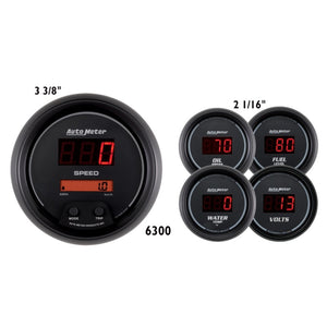 AutoMeter 6300 AutoMeter Gauge Kit 5 Pc. 3-3/8in. & 2-1/16in. Elec Speedo Digital Black Dial W/ Red Led