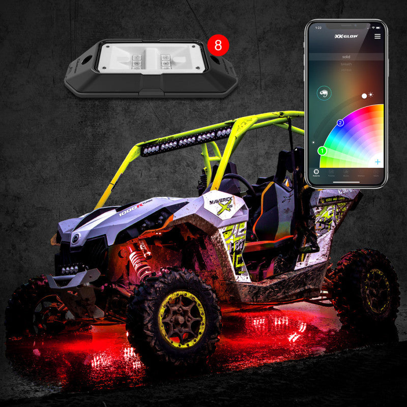 XK XK-ROCK-ADV Glow Rock Light w/ XKchrome App Controlled Bluetooth Advanced Kit 8pc RGB 6W