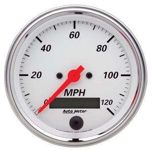 AutoMeter 1380 Autometer Arctic White 3 3/8in 0-120 MPH Electronic Speedometer w/ LCD ODO Gauge