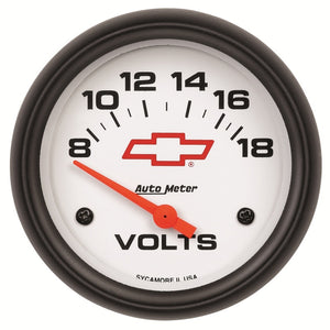 AutoMeter 5891-00406 AutoMeter Gauge Voltmeter 2-5/8in. 18V Electric fits Chevy Red Bowtie White