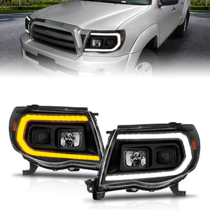 ANZO 111564 05-11 fits Toyota Tacoma Projector Headlights w/Light Bar Switchback Black Housing