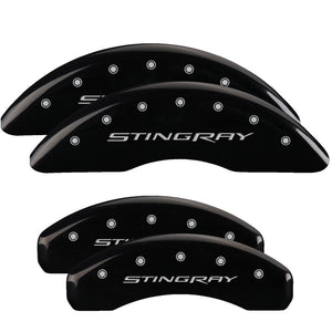 MGP 13084SSTYBK 4 Caliper Covers Engraved Front & Rear Stingray Black finish sil