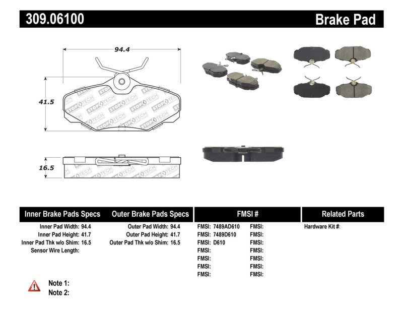 Stoptech 309.061 Performance Brake Pads
