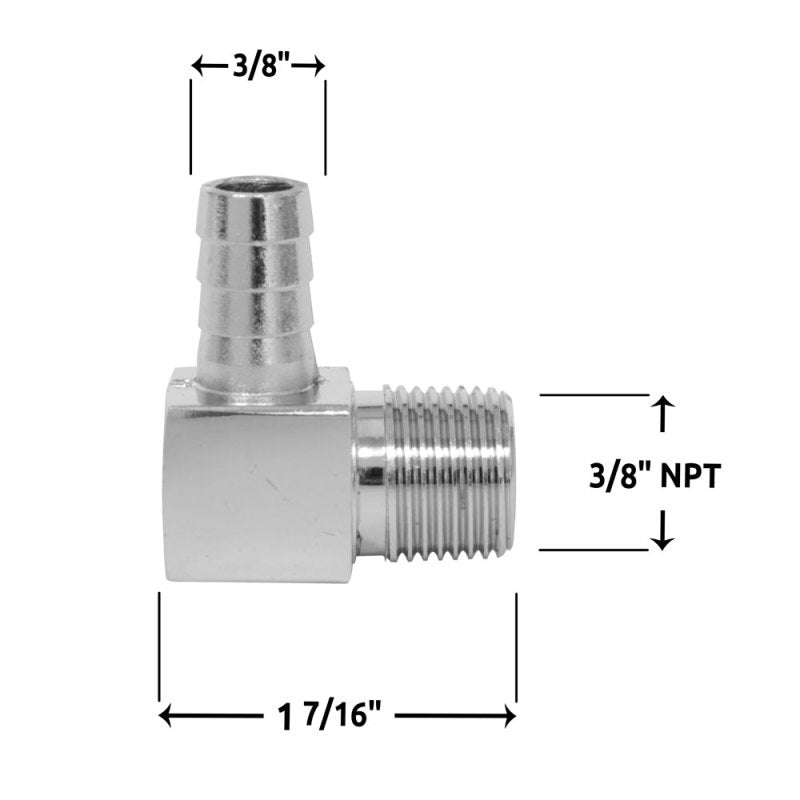 Spectre 5946 Fitting 90 Degree Barb NPT Threads (For 3/8in. Hose) - Chrome