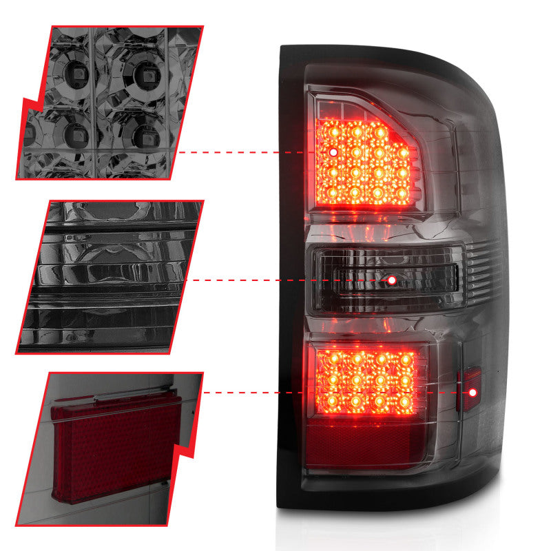 ANZO 311398 2018 fits GMC 14-20 Sierra LED Tail Lights Black Housing Smoke Lens