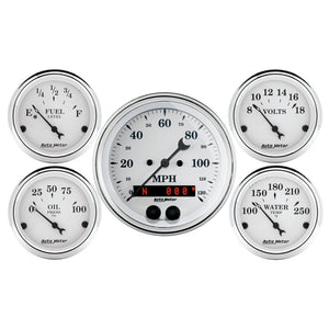 AutoMeter 1650 Auto Meter Speedometer 3-3/8in and 2-1/16in 5 Piece Old Tyme White Gauge Kit