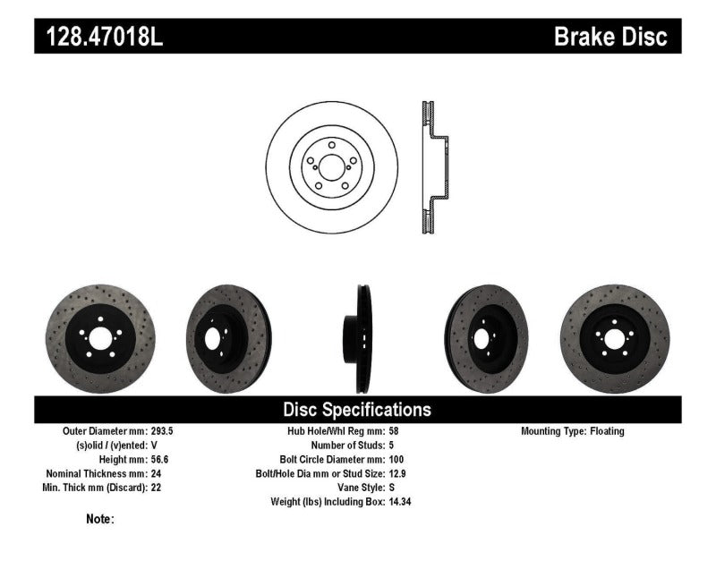 Stoptech 128.47018L 02-10 WRX Drilled Left Front Rotor