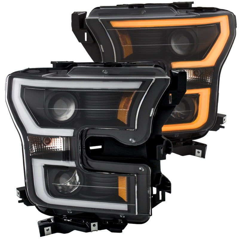 ANZO 111357 2017 fits Ford 15-20 F-150 Projector Headlights w/ Plank Style Switchback Black w/ Amber