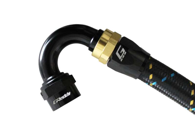 GReddy 12801015 AN10 150 DEGREE HOSE END SWIVEL BLACK/GOLD ANODIZED