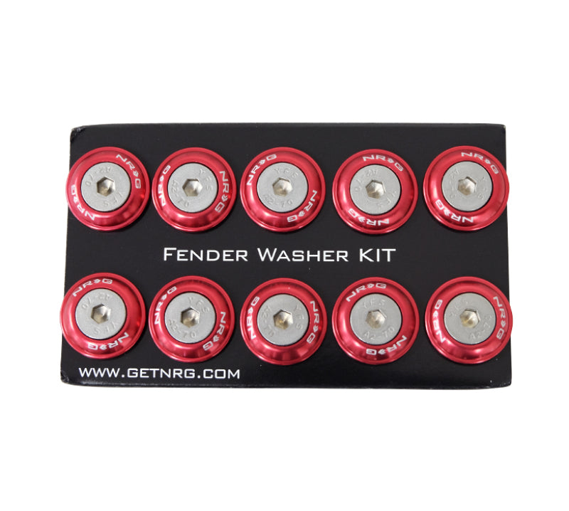 NRG FW-100RD Fender Washer Kit w/Rivets For Plastic (Red) - Set of 10