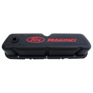 fits Ford Racing 302-072 Logo Stamped Steel Black Satin Valve Covers Black Crinkle