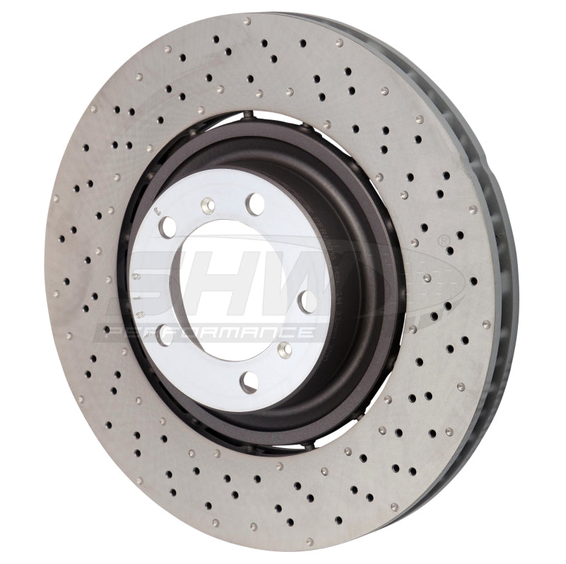 SHW Performance PFR49016 SHW 14-19 fits Porsche 911 Turbo 3.8L w/o Ceramics Right Front Drilled-Dimple LW Brake Rotor (9P1615302K)