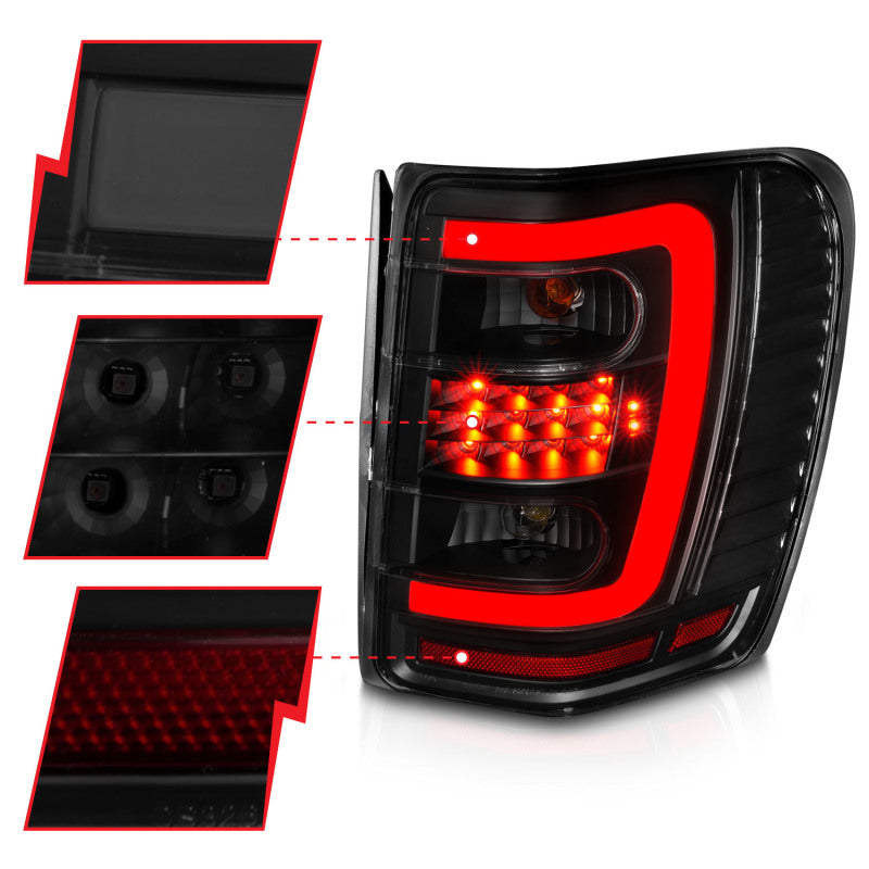 ANZO 311395 1904 fits Jeep 99-20 Grand Cherokee LED Tail Lights w/ Light Bar Black Housing Smoke Lens