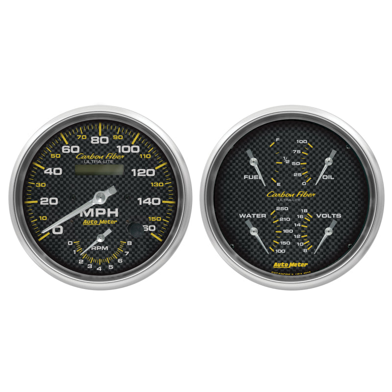 AutoMeter 4805 Autometer Carbon Fiber Gauge Kit 2pc Quad & Tach/Speedo 5in.