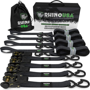 Rhino USA GMG-R1-4PACK Medium Duty Ratchet Strap Tie-Down 4-Pack (Black)