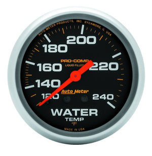 AutoMeter 5433 Autometer Liquid Filled Mechanical 66.7mm 120-240 deg F Water Termperature Gauge w/ 12in Tubing