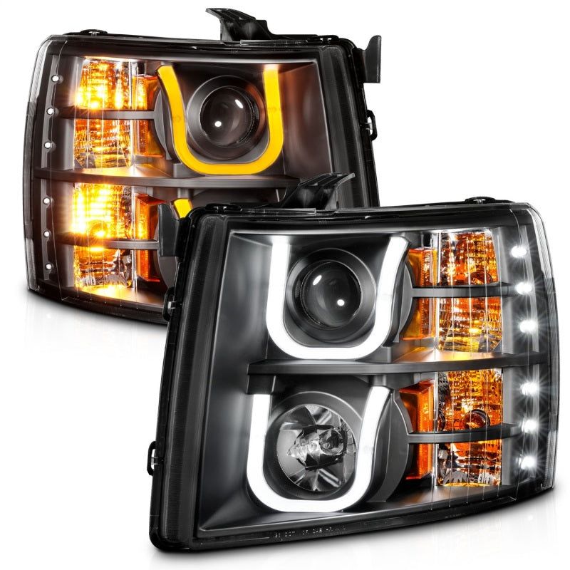 ANZO 111384 2013 fits Chevrolet 07-20 Silverado 1500/2500 Projector Headlights w/ U-Bar Switchback Black w/ Amber