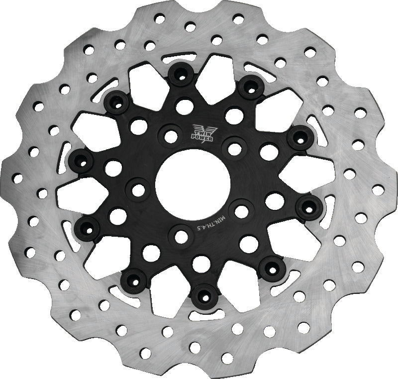 Twin Power 666846 08-Up FLH FLT Rear 11.8 Scalloped Floating Rotor Black Mesh