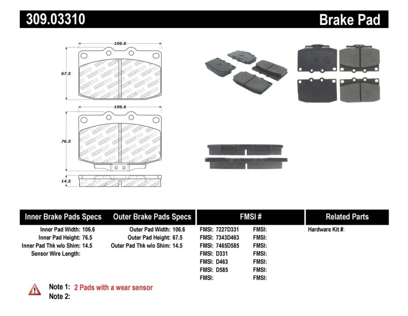 Stoptech 309.0331 Performance 89-95 fits Mazda RX7 Front Brake Pads
