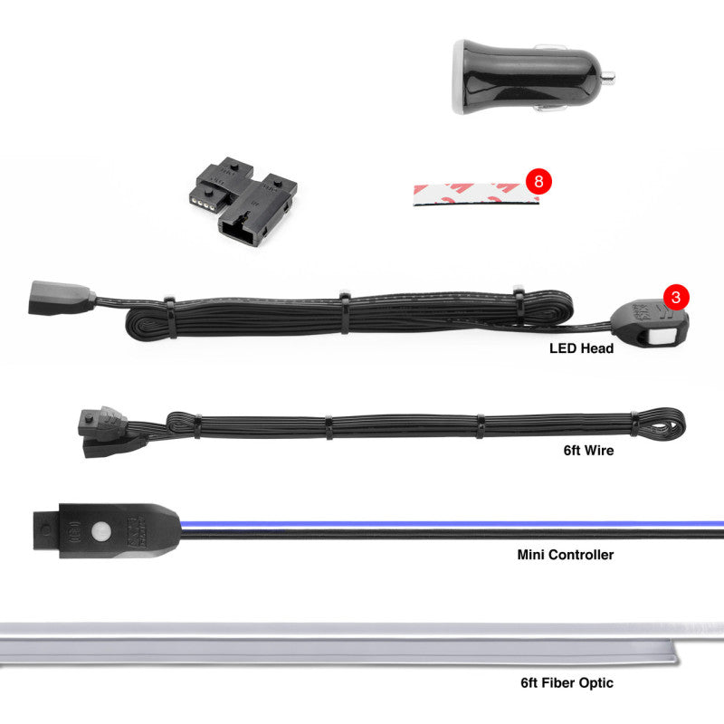 XK XK-FO-STA Glow Fiber Optic Roll 3pc LED Head XKchrome App Controlled Fiber Optic LED Accent Light Kit 6ft