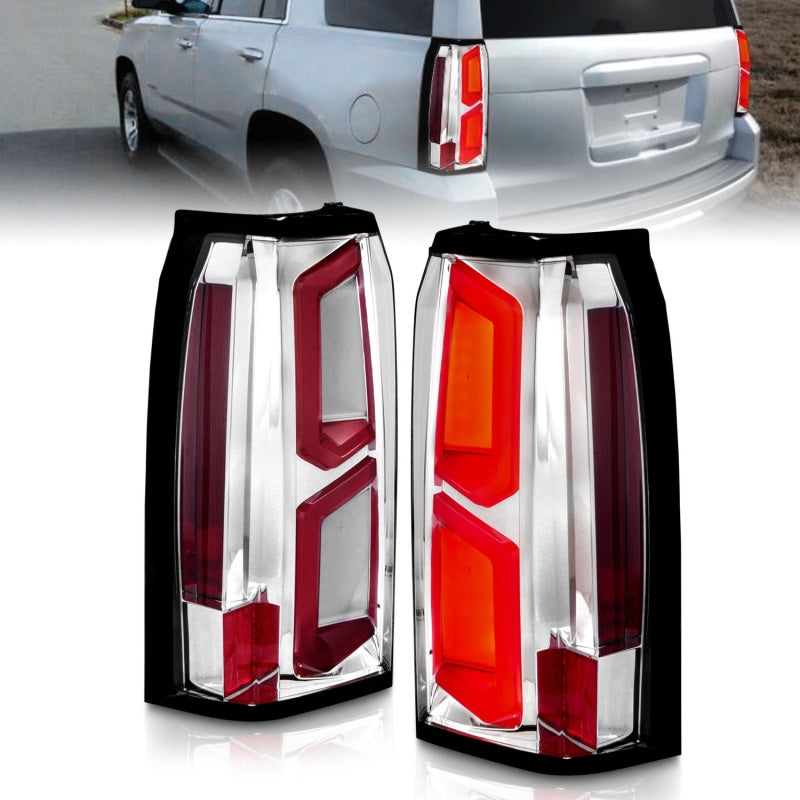 ANZO 311376 2020 fits Chevrolet 15-20 Tahoe LED Tail Lights w/ Light Bar Chrome Housing Clear Lens