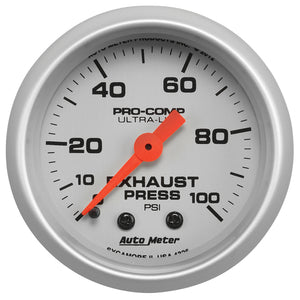 AutoMeter 4326 Autometer Ultra-Lite 52mm 0-100 PSI Mechanical Exhaust Pressure Gauge