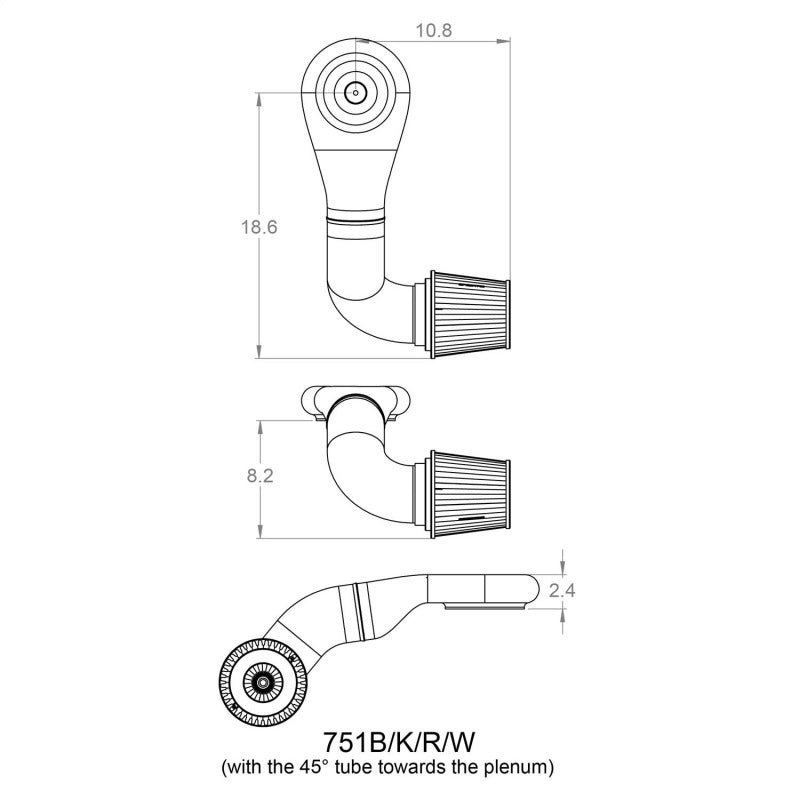 Spectre 751 Plenum Kit (Low) w/Passenger Side 45/90 Degree Tube