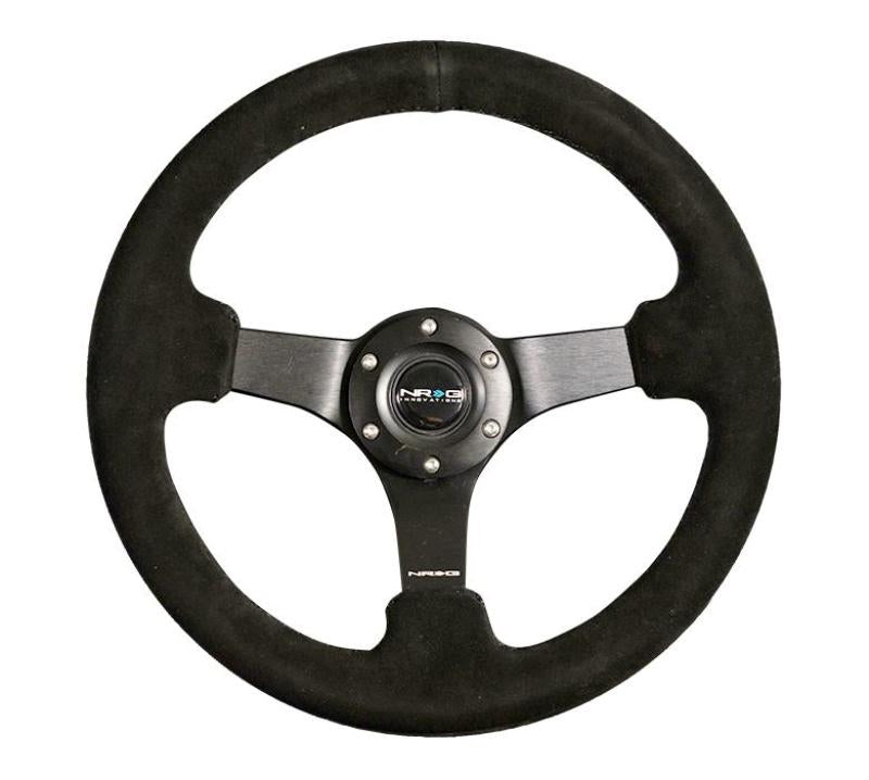 NRG RST-033BK-S RST-033BK-S Reinforced Steering Wheel Blk Suede w/Criss Cross
