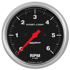 AutoMeter 3997 AutoMeter Sport-Comp 5in. 0-6K RPM In-Dash Tachometer Gauge