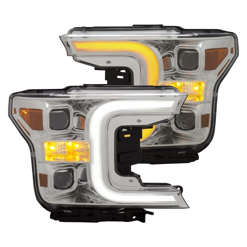 ANZO 111399 fits Ford 18-19 F-150 Projector Headlights w/Plank Style Switchback Chrome w/Amber