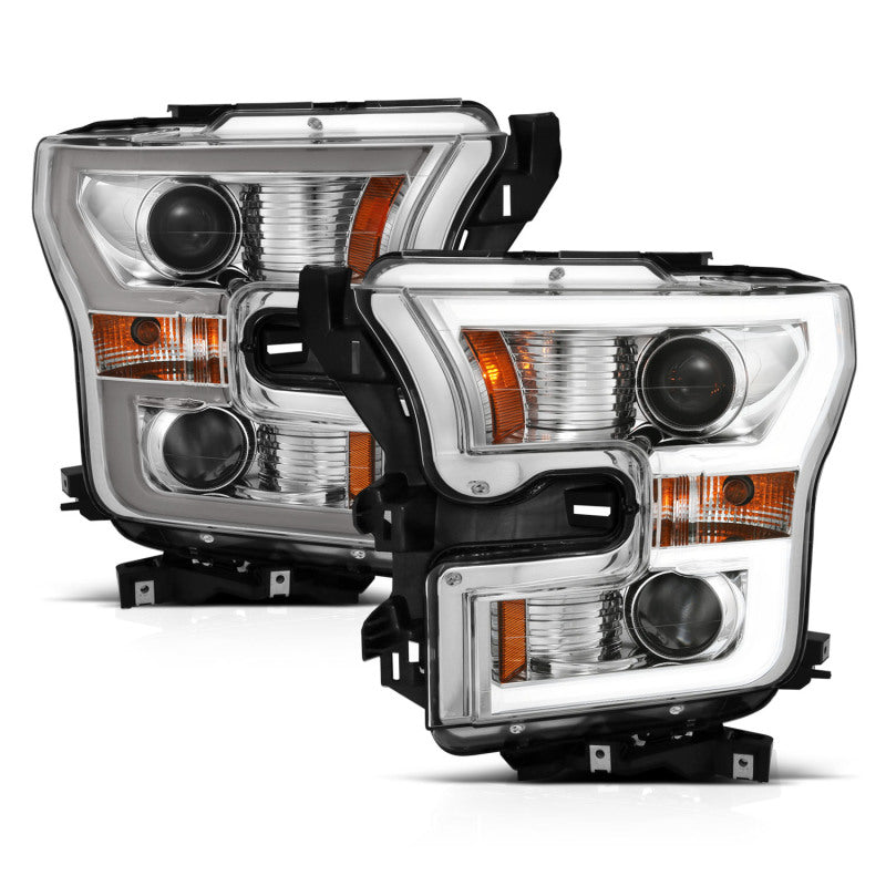 ANZO 111358 2017 fits Ford 15-20 F-150 Projector Headlights w/ Plank Style Switchback Chrome w/ Amber