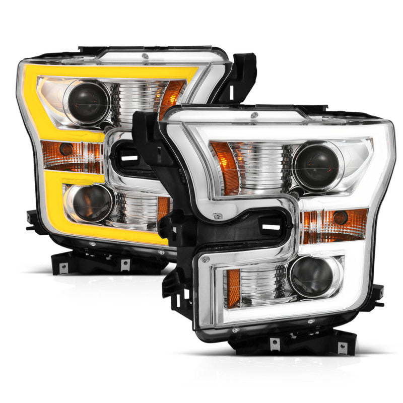 ANZO 111358 2017 fits Ford 15-20 F-150 Projector Headlights w/ Plank Style Switchback Chrome w/ Amber