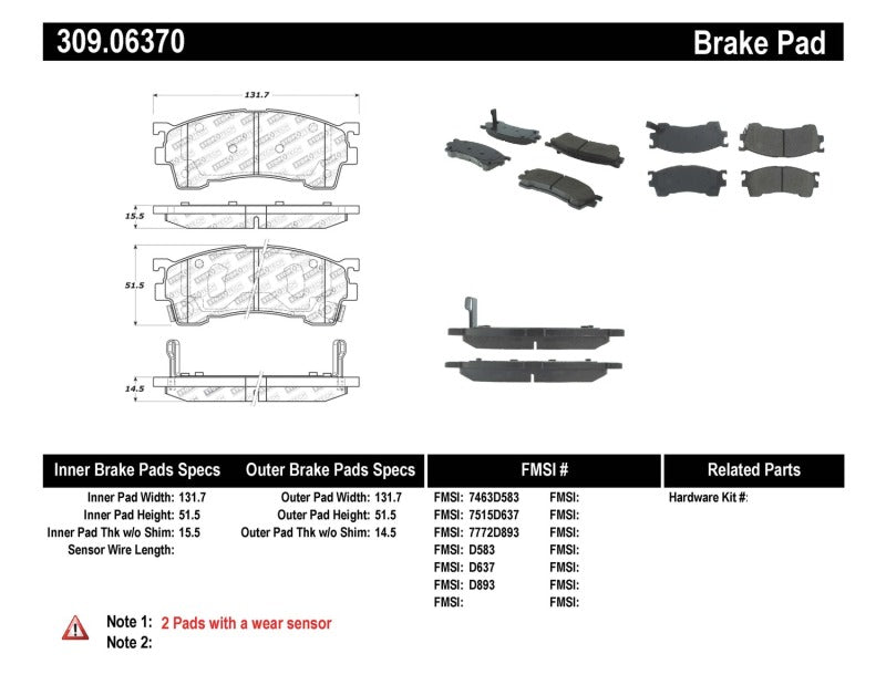 Stoptech 309.0637 Performance 93-97 Ford Probe / 93-97 Mazda MX-6/93-02 626 Front Brake Pads