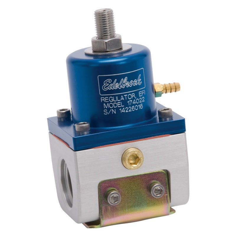Edelbrock 174022 Fuel Pressure Regulator EFI 180 GPH 35-90 PSI -10In/Out -6 Return Blue/Clear