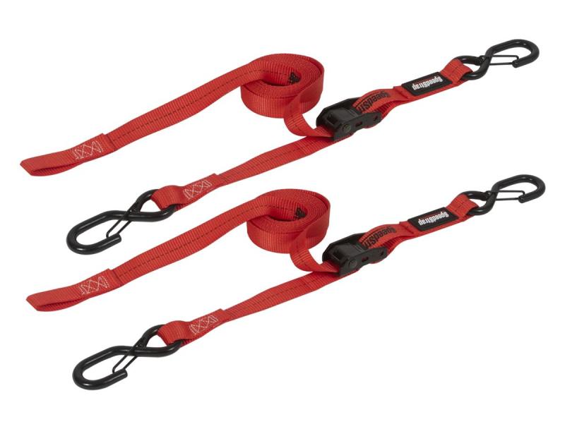 SpeedStrap 12103-2 1In x 10Ft CAM-Lock Tie Down w/ Snap FtSFt Hooks (2 Pack) - Red