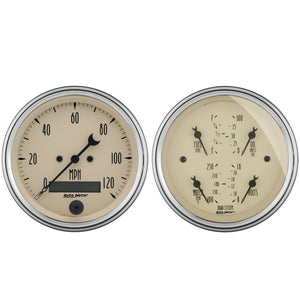 AutoMeter 1800 AutoMeter Gauge Kit 2 Pc. Quad & Speedometer 3-3/8in. Antique Beige