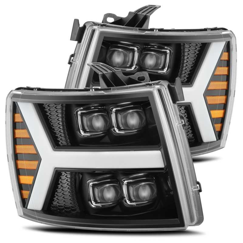 AlphaRex 880208 fits Chevy 07-13 1500HD(NewBody) NOVA LED Proj Headlight Plank Sty Glos Blk w/Activ Lite/Seq Sig