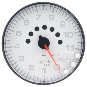 AutoMeter P239128 Autometer Spek-Pro Gauge Tachometer 5in 11K Rpm W/Shift Light & Peak Mem White/Black