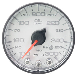 AutoMeter P322128 Autometer Spek-Pro Gauge Oil Temp 2 1/16in 300f Stepper Motor W/Peak & Warn Wht/Blk