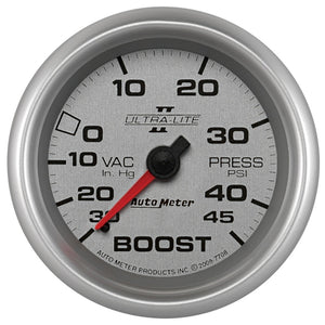 AutoMeter 7708 Autometer UL II 2 5/8inch 30 IN HG/45 PSI Mechanical Boost/Vacuum Gauge