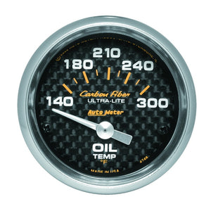 AutoMeter 4748 Autometer Carbon Fiber 52mm 140-300 Deg F Electronic Oil Temperature Gauge