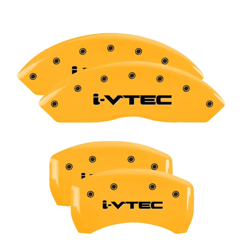 MGP 39024SIVTYL 4 Caliper Covers Engraved Front & Rear I-Vtec Yellow Finish Blac