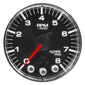 AutoMeter P334318 Autometer Spek-Pro Gauge Tach 2 1/16in 8K Rpm W/ Shift Light & Peak Mem Blk/Chrm