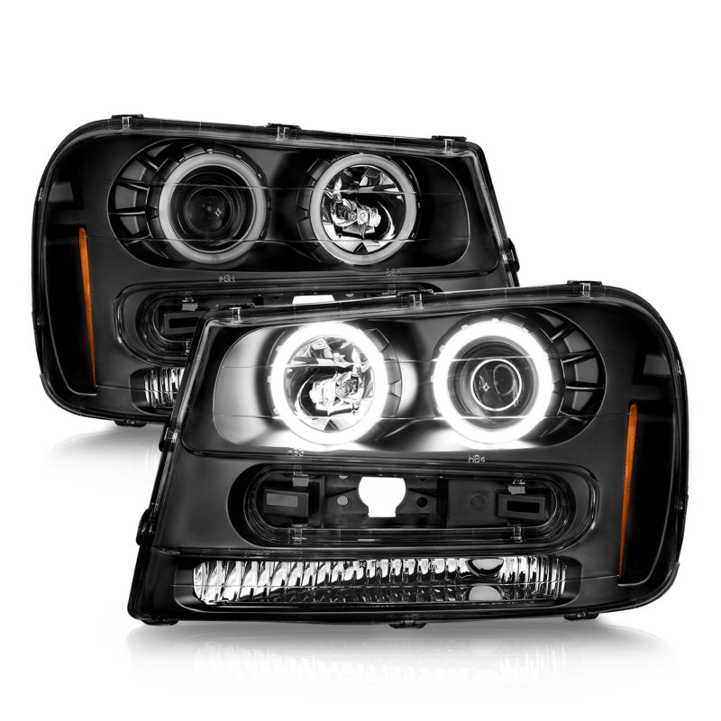 ANZO 111572 fits Chevrolet 02-09 Trailblazer (Will Not Fit 06-09 LT) Projector Headlights w/Halo Black Housing