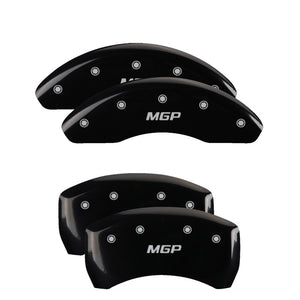 MGP 11145SMGPBK 4 Caliper Covers Engraved Front & Rear Black finish silver ch